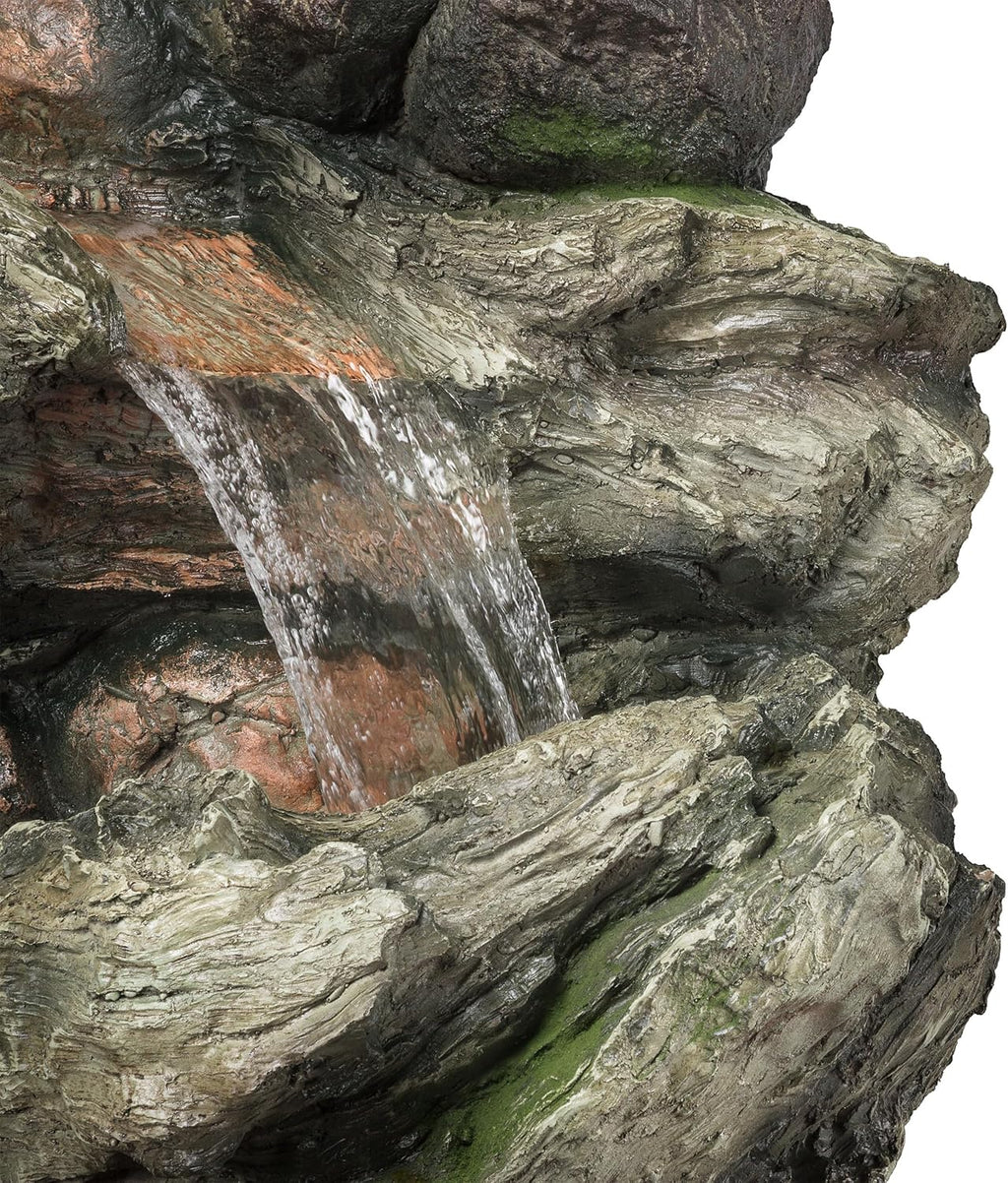 Alpine Corporation WIN1424 81' 5 Tier Rock Water Fountain with LED Lights – Natural Stone Look for Indoor/Outdoor Use, Elegant Cascading Water Feature for Gardens, Patios, or Living Room, Brown