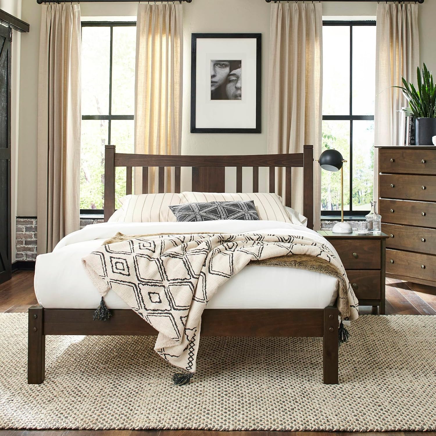 Grain Wood Furniture Shaker Solid Wood Slat Platform Bed, King Size, Expresso