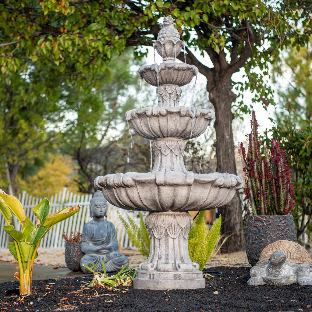 XBrand Large Outdoor Electric Bird Bath Fountain 58.3', 3-Tier Garden Water Fountain with Pump, Classic Leaf Design, Gray Resin Floor Fountain for Yard, Lawn, Patio & Porch