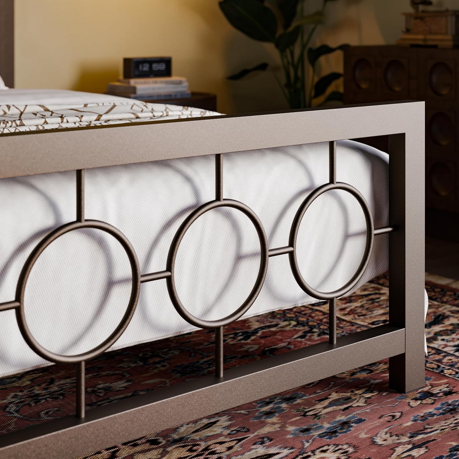 SHA CERLIN Full Size Metal Bed Frame with Vintage Circular Design Headboard and Footboard,No Box Spring Required,Easy Assembly,Noise-Free,Brown