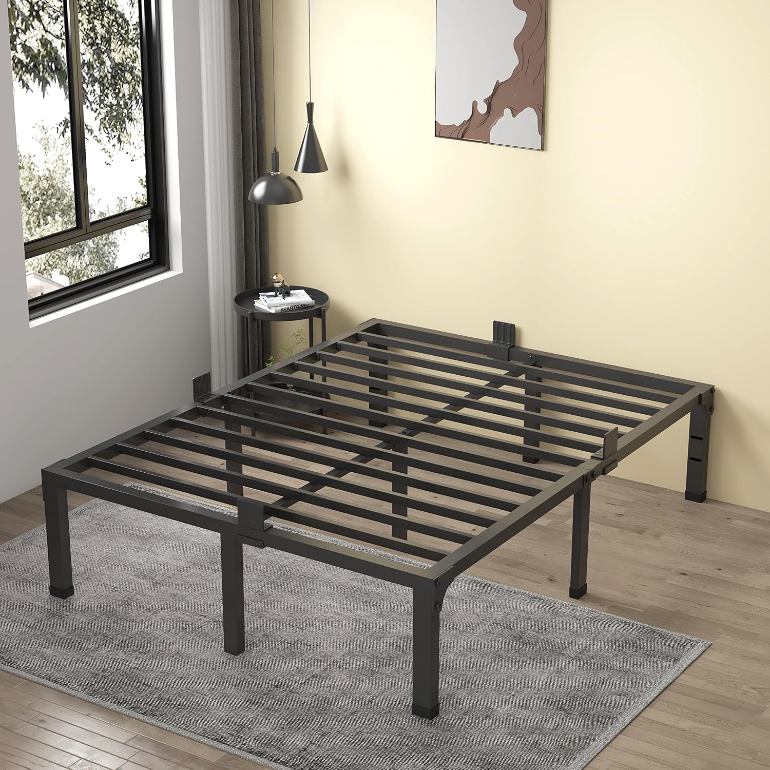 MAF 14 Inch Metal Platform King Bed Frame, Heavy Duty Black Bed Frame with Steel Slats Support, No Box Spring Needed, Noise Free, Easy Assembly