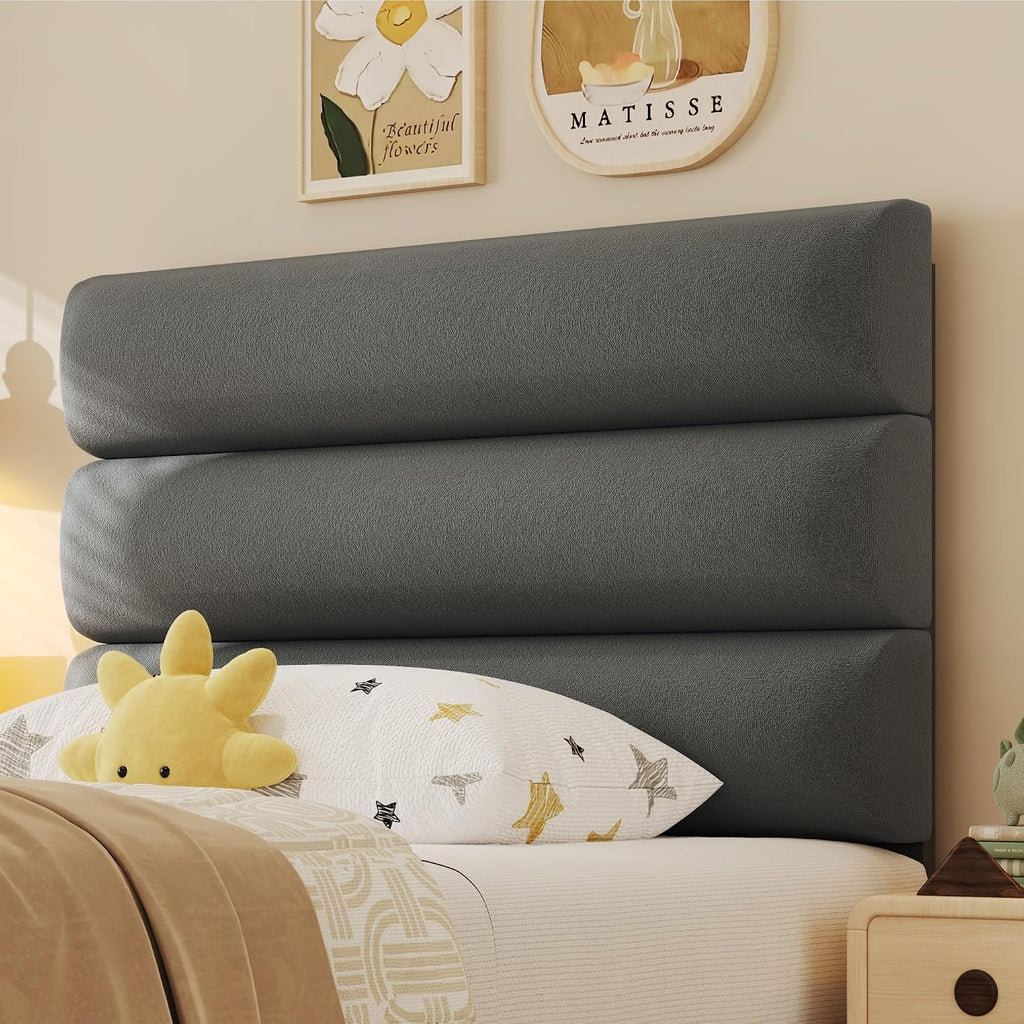 Fluest Twin Bed Frame, Platform Bed Frame with Velvet Upholstered Headboard, No Box Spring Needed, Sturdy Metal Support, Noise Free, Easy Assembly, Modern Bedroom Furniture, Grey
