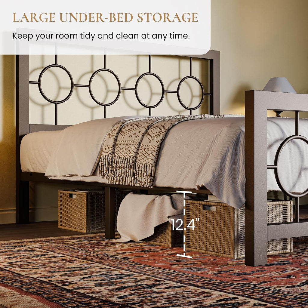 SHA CERLIN Full Size Metal Bed Frame with Vintage Circular Design Headboard and Footboard,No Box Spring Required,Easy Assembly,Noise-Free,Brown