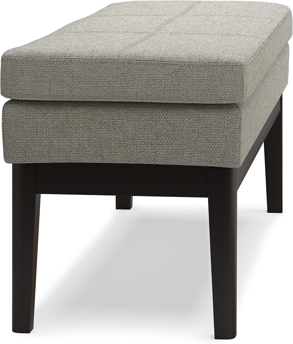 SIMPLIHOME Carlson Ottoman Bench - 45 inch Wide Upholstered Vegan Leather Rectangle Ottoman in Greige, Mid Century Modern Bench for Bedroom, Entryway or Living Room with Padded Seat