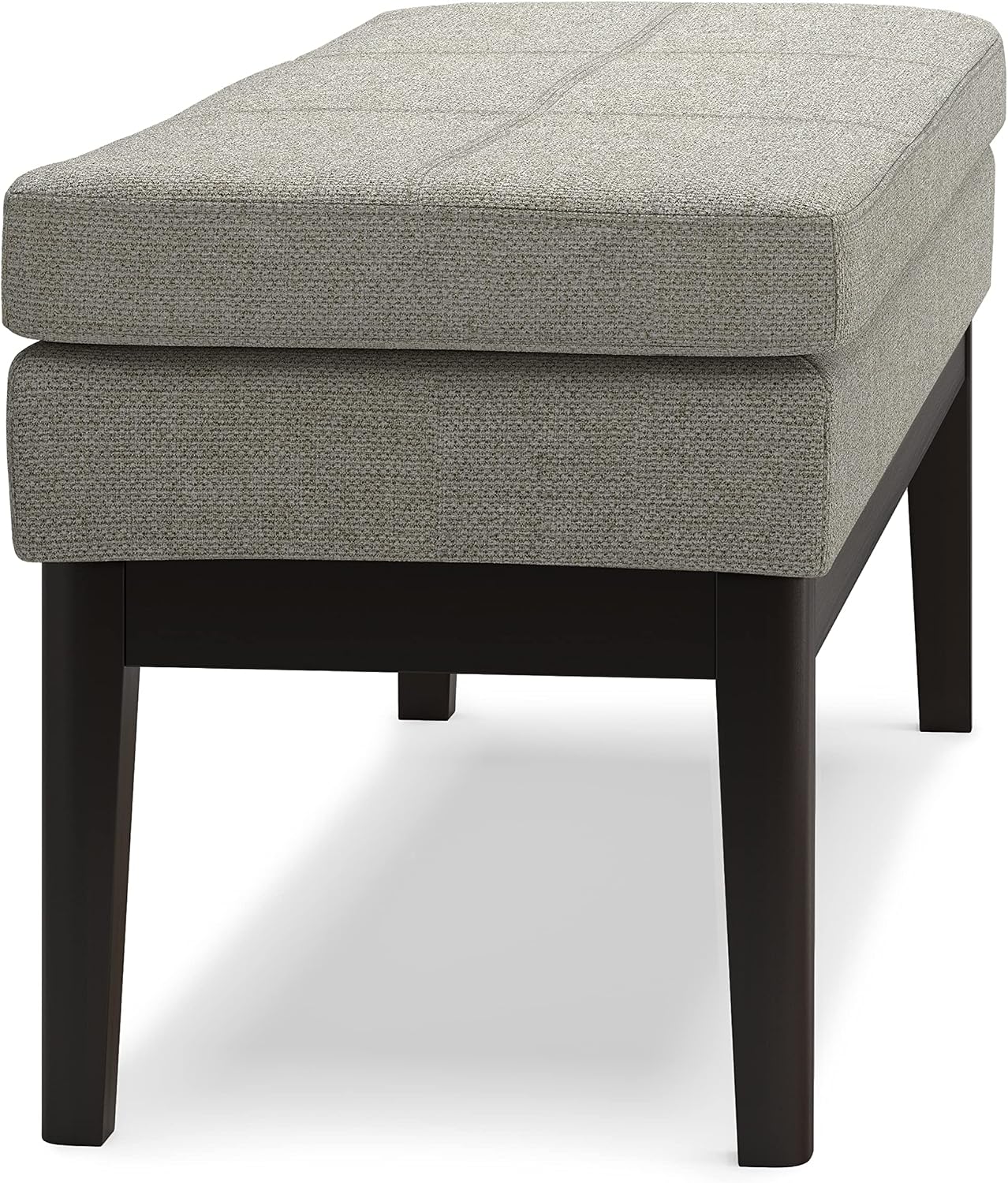 SIMPLIHOME Carlson Ottoman Bench - 45 inch Wide Upholstered Vegan Leather Rectangle Ottoman in Greige, Mid Century Modern Bench for Bedroom, Entryway or Living Room with Padded Seat