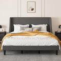SHA CERLIN Upholstered Bed Frame King Size with Streamlined Wingback Headboard, Breathable Linen Fabric, Solid Wooden Slats, Easy Assembly, Dark Grey