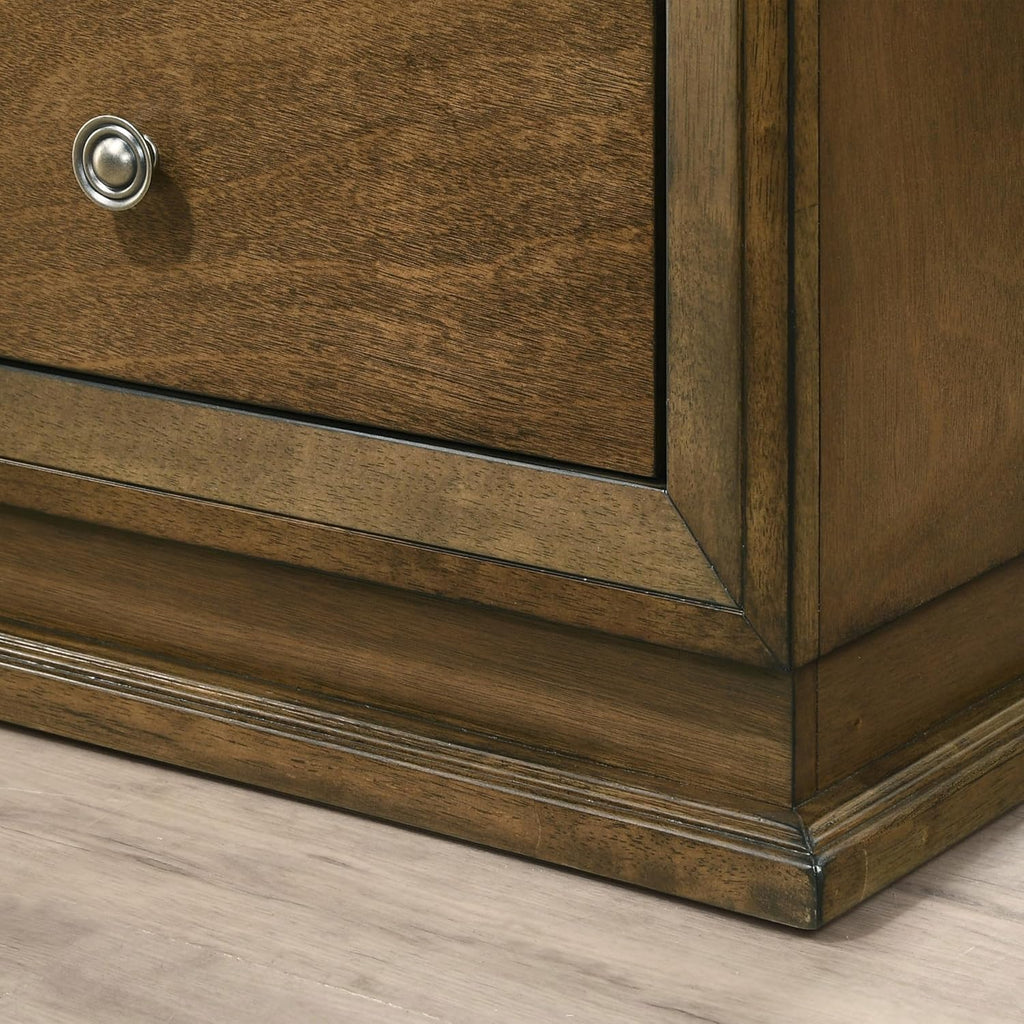 Furniture of America Extan Modern Solid Wood 3-Piece Bedroom Set with Beveled Corner, Metal Center Glide, Zinc Iron Bronze Knobs, Box Spring Needed, Full, Walnut