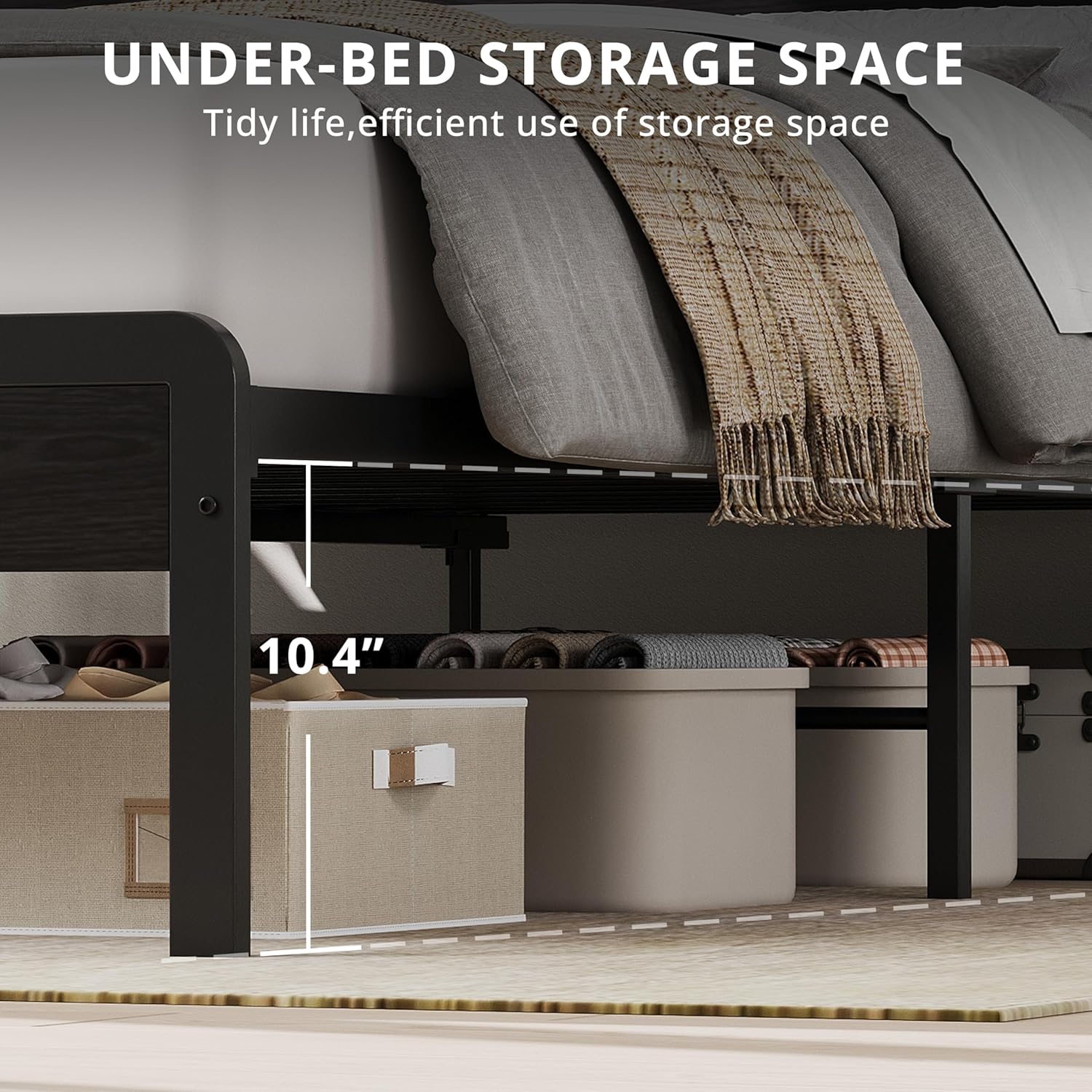 LIKIMIO King Bed Frame with Headboard, Dark Wood Camas King with Strong Supports, Sturdy, Noise-Free, No Box Spring Needed, Classic Black