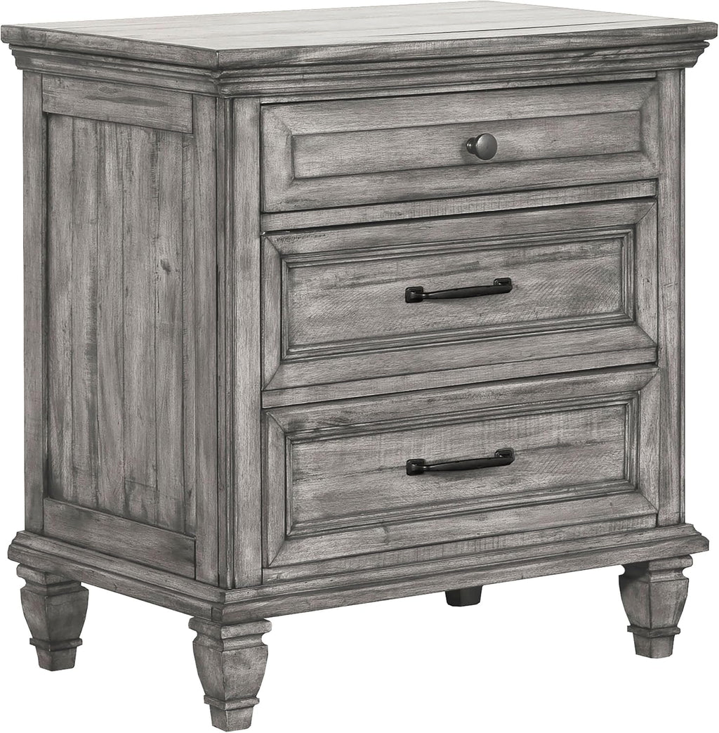 Coaster Home Furnishings Avenue Farmhouse 4-Piece Bedroom Set Eastern King Size Panel Bed Frame 68-inch Headboard Weathered Grey 224031KE-S4