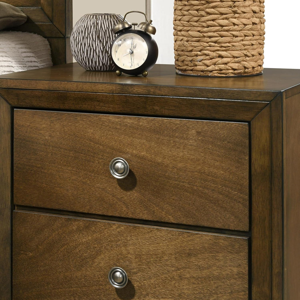 Furniture of America Extan Modern Solid Wood 3-Piece Bedroom Set with Beveled Corner, Metal Center Glide, Zinc Iron Bronze Knobs, Box Spring Needed, Full, Walnut