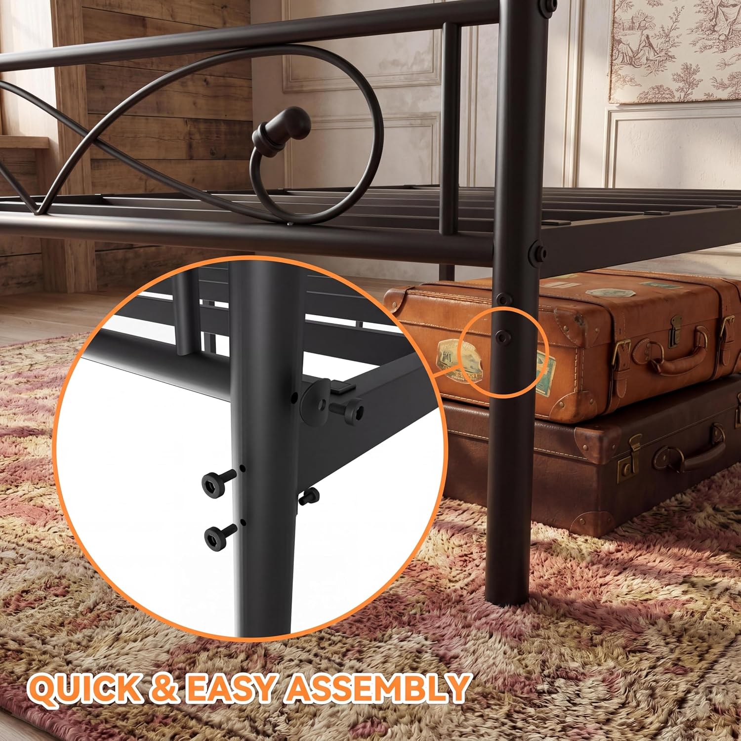 Garvee Full Size Metal Bed Frame, Unique Fist Design Headboard and Footboard, Platform Bed with Under Storage, No Box Spring Needed, Black