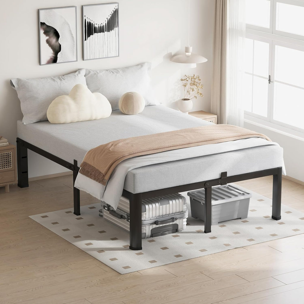 VIPSHOW 12 Inch Queen Bed Frame, 3500Lbs Heavy Duty Metal Platform with Round Corner Legs Mattress Slide Stopper, Steel Slat Support No Box Spring Needed, Noise Free, Non-Slip, Easy Assembly