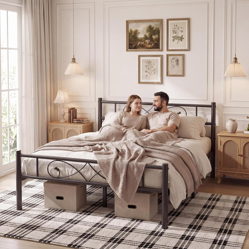 Garvee Full Size Metal Bed Frame, Unique Fist Design Headboard and Footboard, Platform Bed with Under Storage, No Box Spring Needed, Black