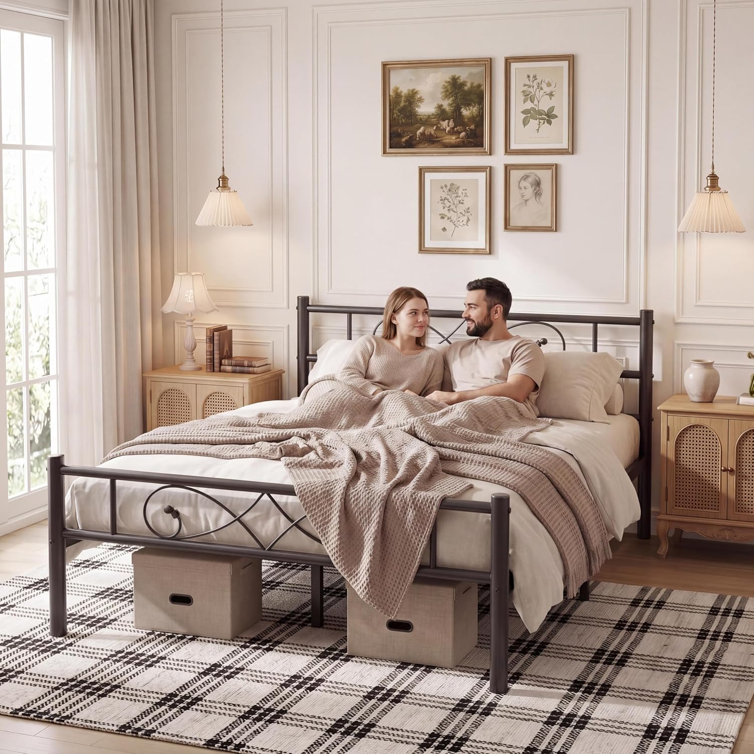 Garvee Full Size Metal Bed Frame, Unique Fist Design Headboard and Footboard, Platform Bed with Under Storage, No Box Spring Needed, Black