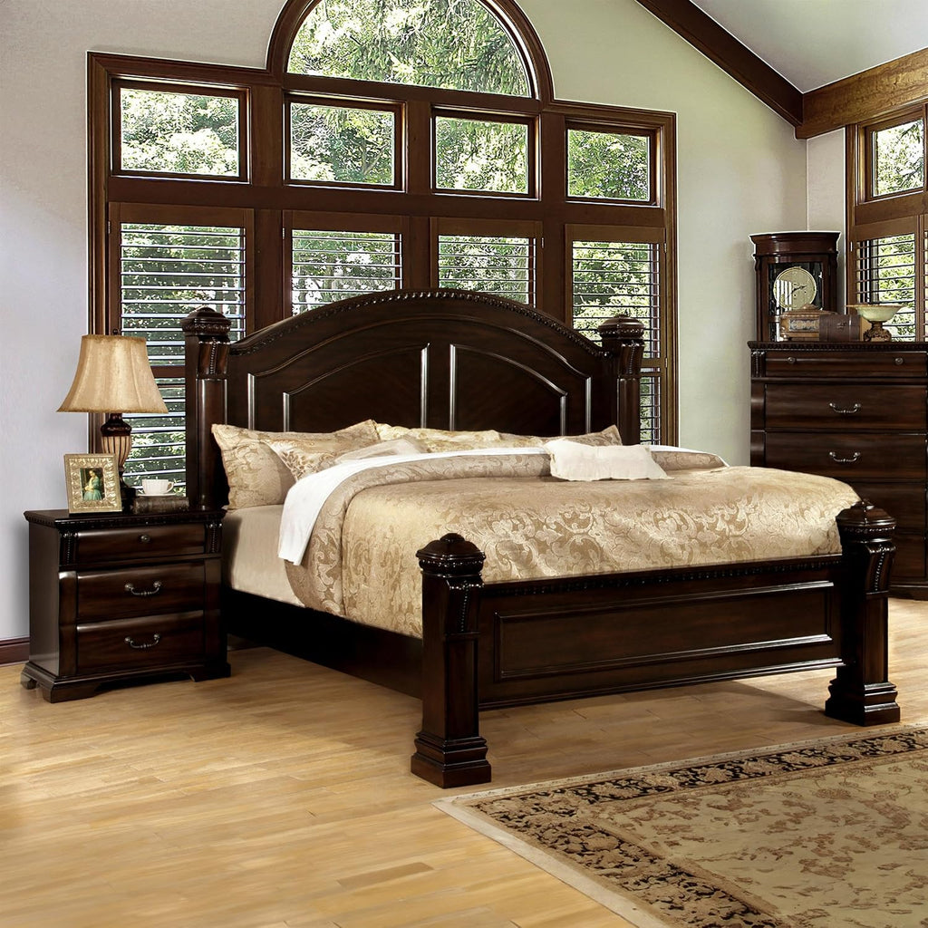 Furniture of America FOA Oulette 2-Piece Cherry Solid Wood Bedroom Set - King + Nightstand