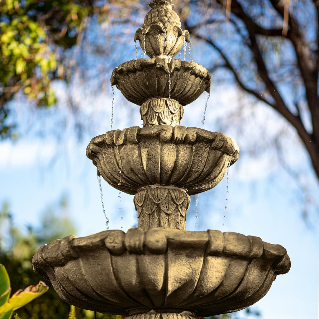 XBrand 58.3' 3-Tier Outdoor Freestanding Water Fountain - Classic Leaf Design, White Resin, Large Bird Bath with Pump - Ideal for Yard, Lawn and Garden, Porch Décor