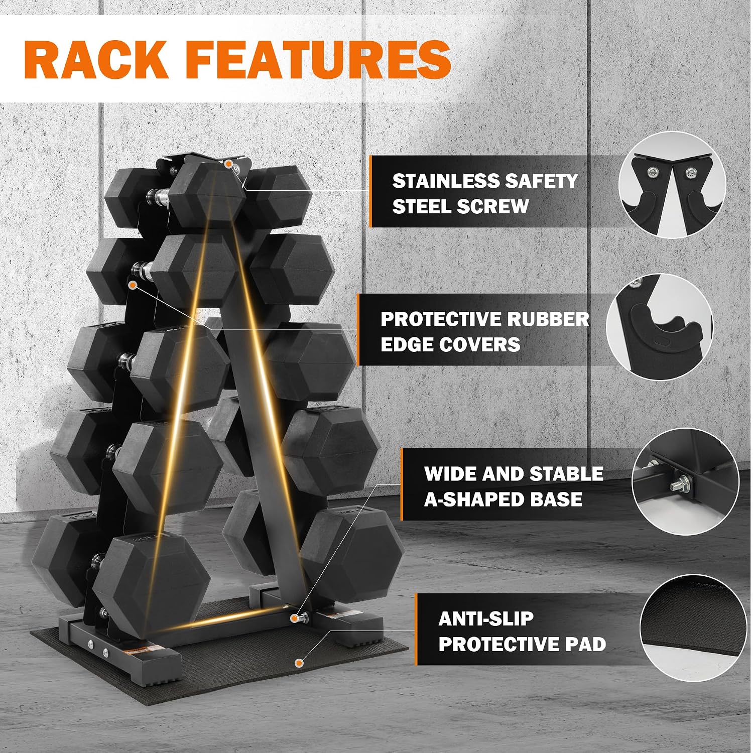 Fitvids Rubber Coated Hex Dumbbell Set with Storage Rack, 100/150/200/550 LB Hand Weight Set with Anti-Slip Grip for Home Gym
