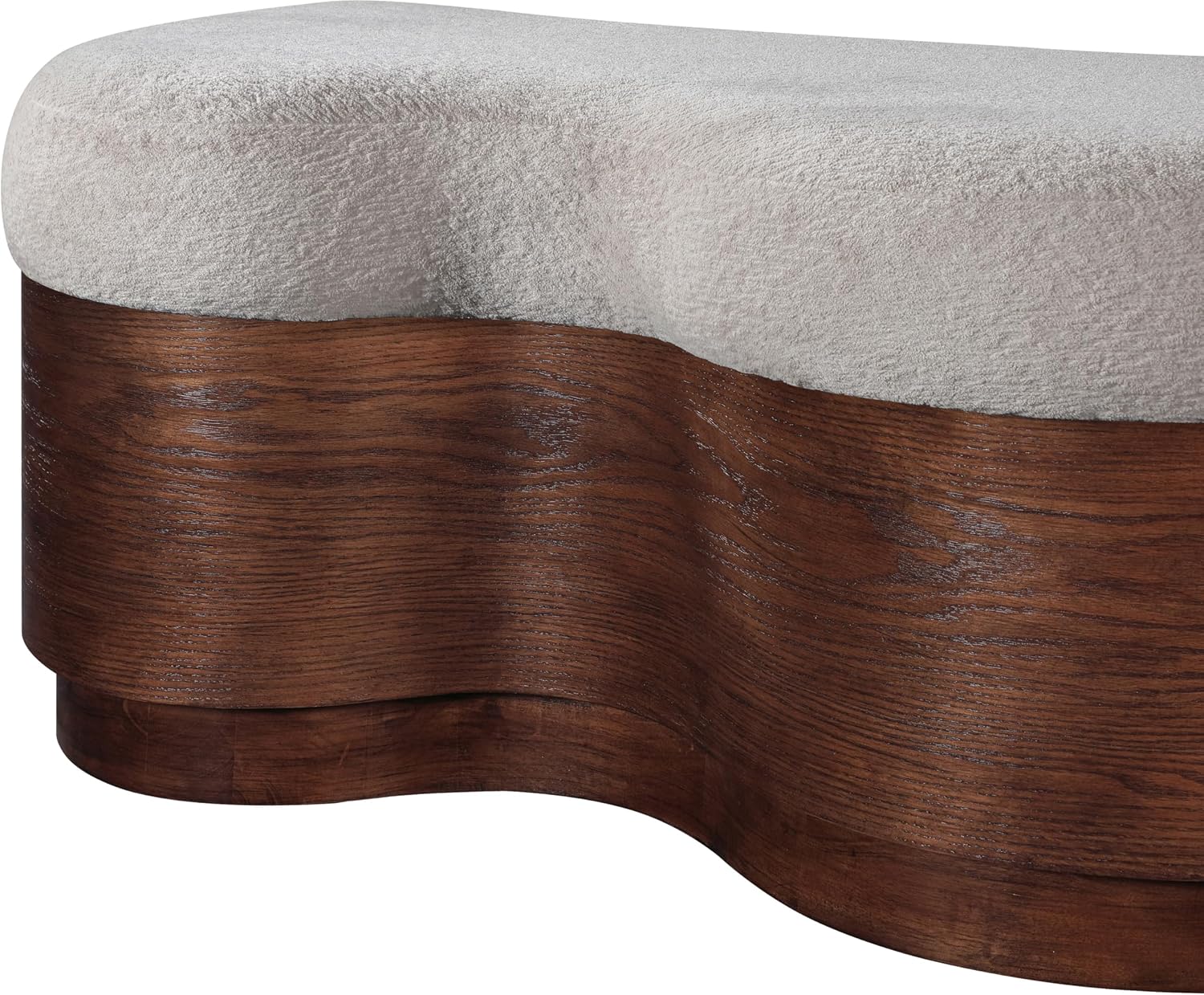 Meridian Furniture 22082Beige Savoy Collection Art Deco Bench with Soft Beige Velour Fur Fabric, Rich Brown Walnut Finish, Mix of Solid Wood & MDF, 60' W x 18.5' D x 18.5' H, Beige
