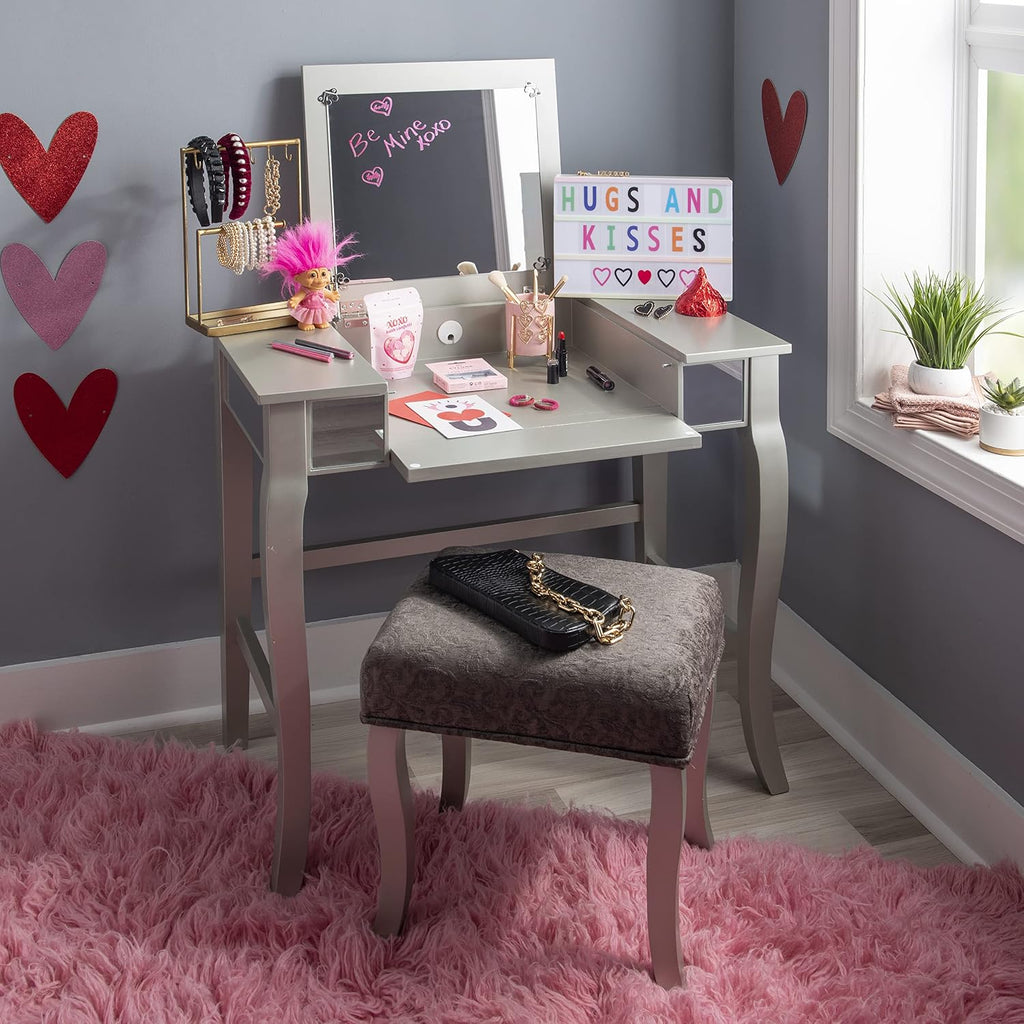 Linon Silver Harper Vanity Set, 32' W x 18' D x 46.75' H
