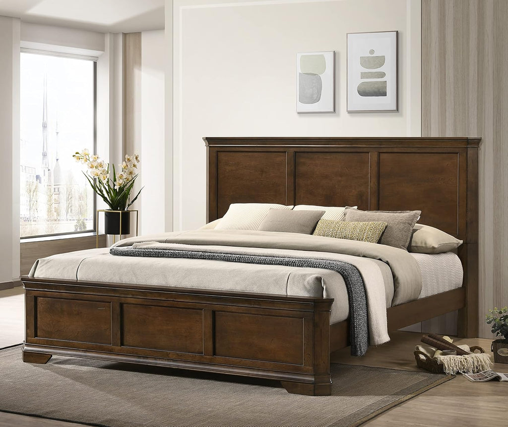 3 Wood Bedroom Set with King Size Panel Bed and Two Nightstands