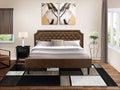 East West Furniture GB25K-1GA06 2-Pc Granbury Bed Set with Button Tufted Platform Bed and 1 Wire Brushed Black Mid Century Modern Nightstand - Dark Brown faux Leather with Black Texture and Black Legs