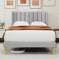 alazyhome Platform Bed Frame Full Size with Upholstered Headboard, Solid Wood Slats Support, No Box Spring Needed, Noise Free, Easy Assembly, Modern Fabric Bed, Light Grey