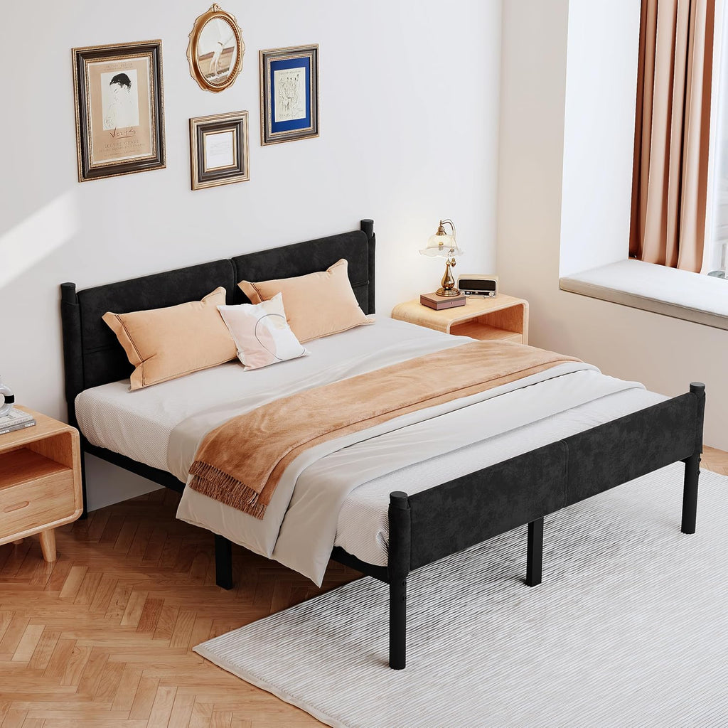 Metal Bed Frame,14Inch King Size Bed Frame with Storage Space,Heavy Duty Sturdy Mattress Foundation,Easy Assembly,No Box Spring Needed,Black King