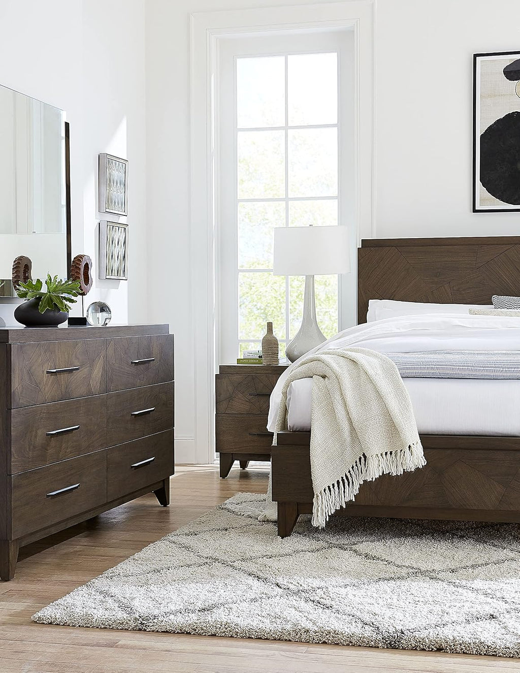 Modus Furniture Solid Wood Panel Bed, Queen, Broderick - Wild Oats Brown