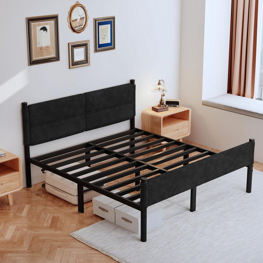 Metal Bed Frame,14Inch King Size Bed Frame with Storage Space,Heavy Duty Sturdy Mattress Foundation,Easy Assembly,No Box Spring Needed,Black King