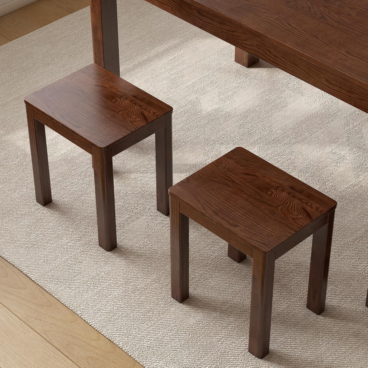 100% Solid Wood Stool, Walnut Oak Wood Ottoman Footrest Stool Vanity Chair Bench Seat for Entryway Dining Bedroom Makeup (Walnut no Cushion, 2)