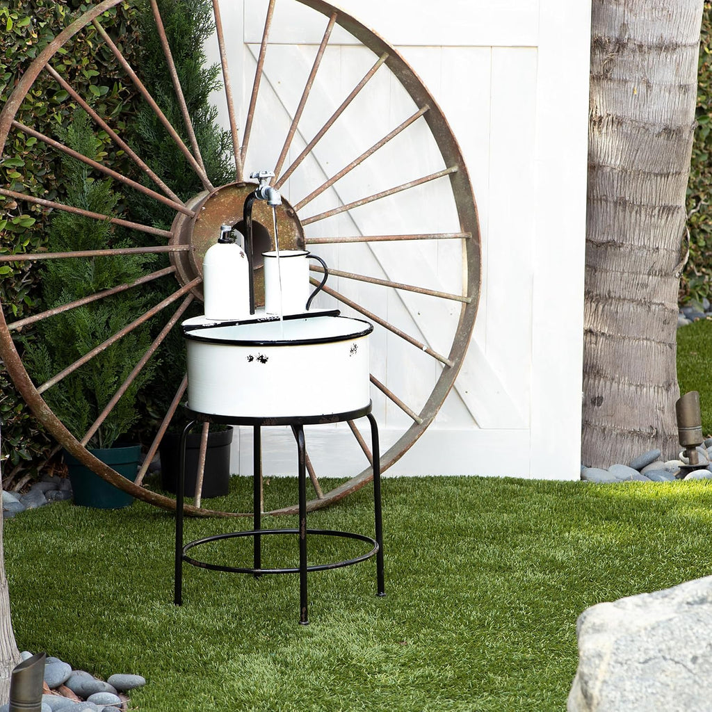 Alpine Corporation YHL168 Outdoor Vintage Metal Sink Water Floor Fountain with Stand, 34' Tall, White