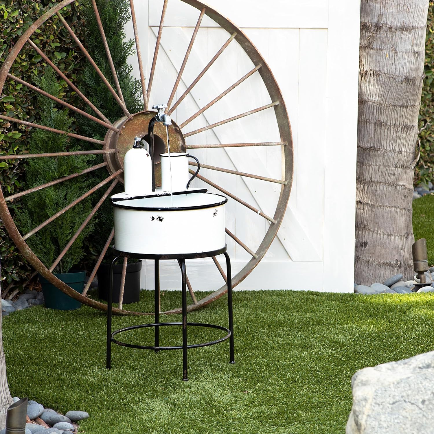 Alpine Corporation YHL168 Outdoor Vintage Metal Sink Water Floor Fountain with Stand, 34' Tall, White