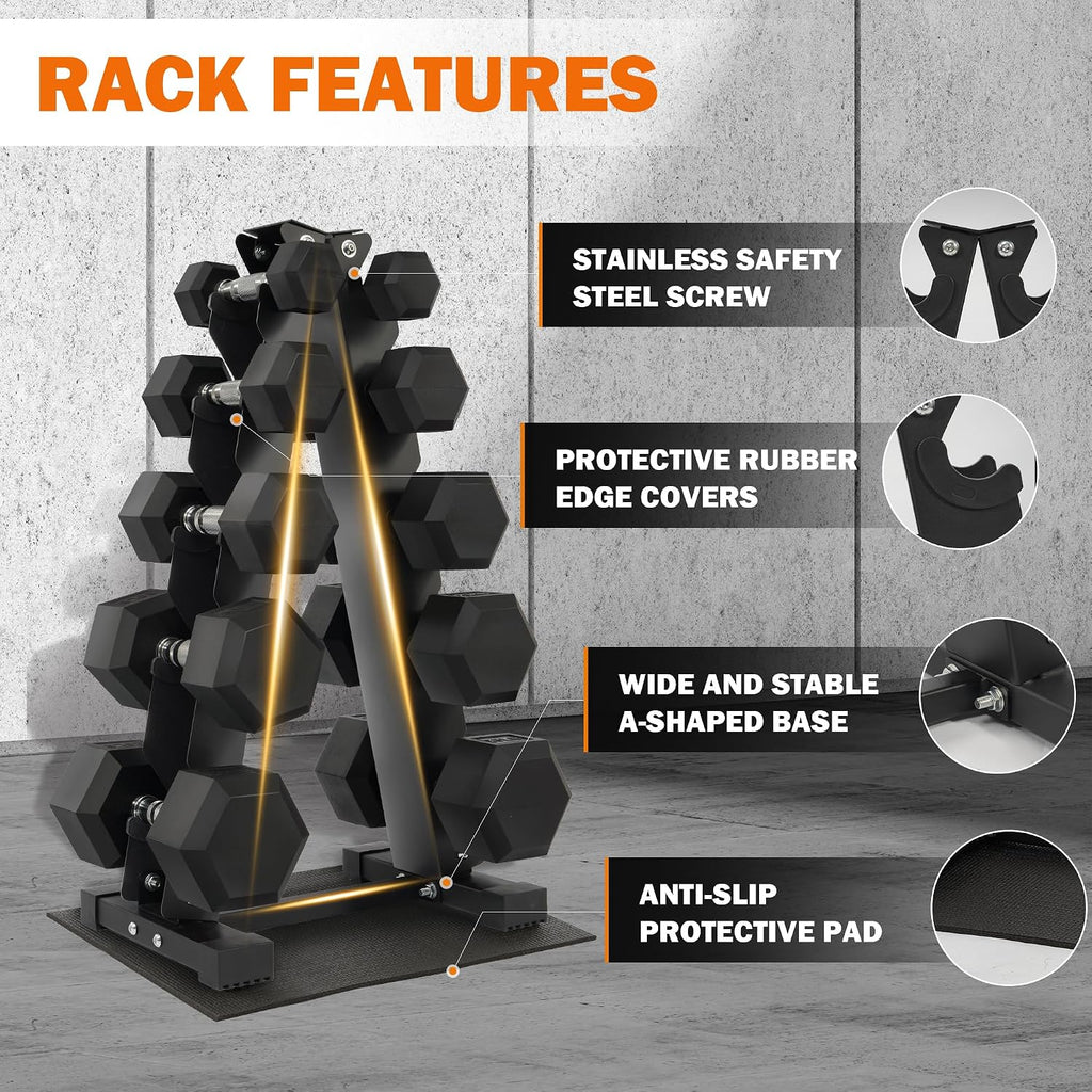Fitvids Rubber Coated Hex Dumbbell Set with Storage Rack, 100/150/200/550 LB Hand Weight Set with Anti-Slip Grip for Home Gym