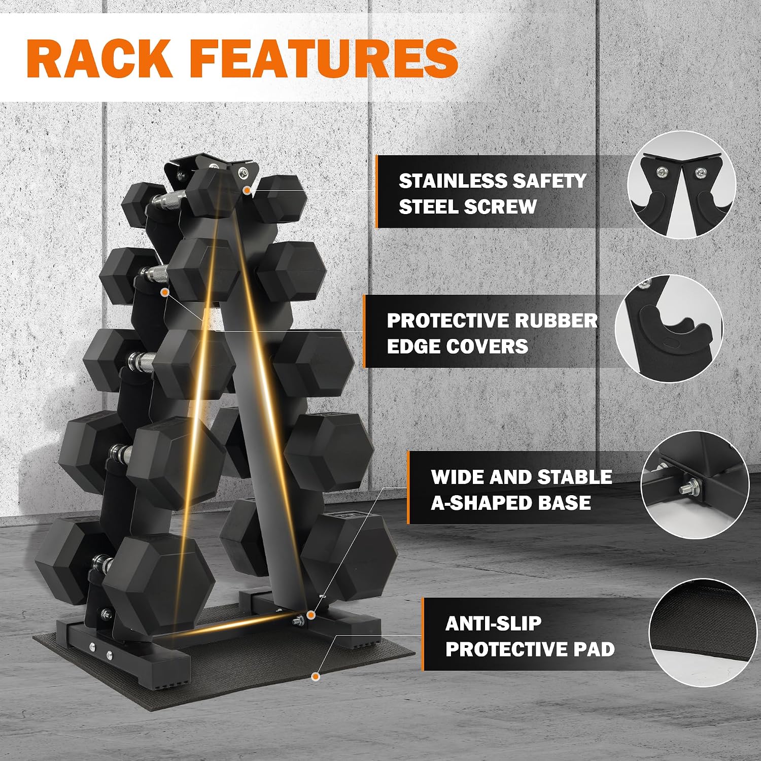 Fitvids Rubber Coated Hex Dumbbell Set with Storage Rack, 100/150/200/550 LB Hand Weight Set with Anti-Slip Grip for Home Gym