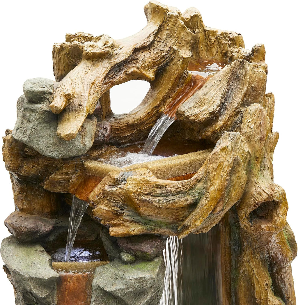 Alpine Corporation TZL404 71' Cascading Tree Trunk Fountain with LED Lights, Outdoor Waterfall Water Feature for Garden, Patio, Lawn & Backyard Decor, Relaxing Water Feature with Rustic Design