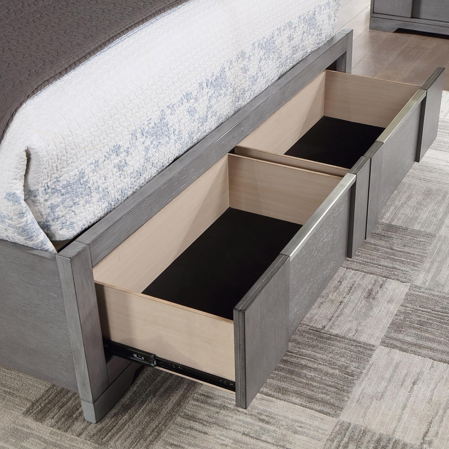 Furniture of America Del Rio Wood Frame 3-Piece Bedroom Set, Queen-Size Bed with Lighted Headboard & Drawers and 2 Nightstands, Mattress Ready, Gray