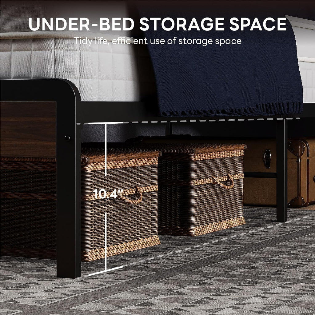 LIKIMIO King Bed Frame with Headboard, Dark Wood Camas King with Strong Supports, Sturdy, Noise-Free, No Box Spring Needed, Dark Walnut