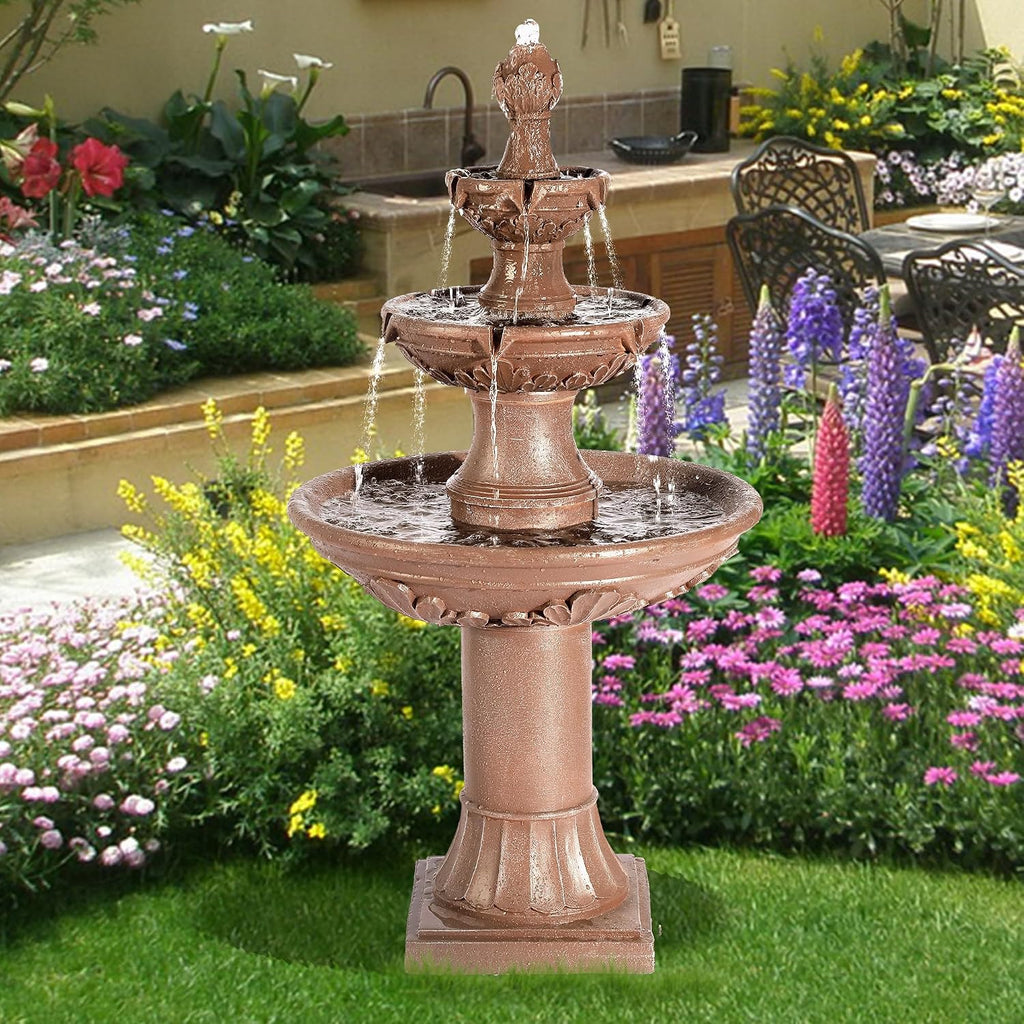 TITIMO 48' High Italian Feature Freestanding Water Fountain Outdoor and Indoor,3-Tier Roman Pillar Waterfalls Fountains for Garden,Patio,Yard,Deck,Backyard,Porch (Brown)