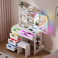 Vanity Desk with Mirror and Adjustable RGB Lights,Large 6 Drawers Makeup Table with Charging Station for Women and Girls, Bedroom or Dorm, White