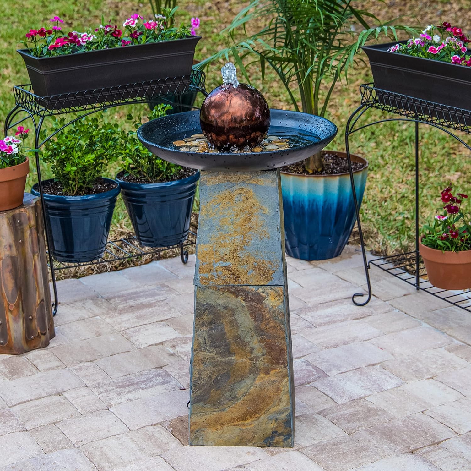 Kenroy Home 51037SL Orb Outdoor Floor Fountain with Copper Finish, Modern Style, 35.5' Height, 20' Width, 20' Depth