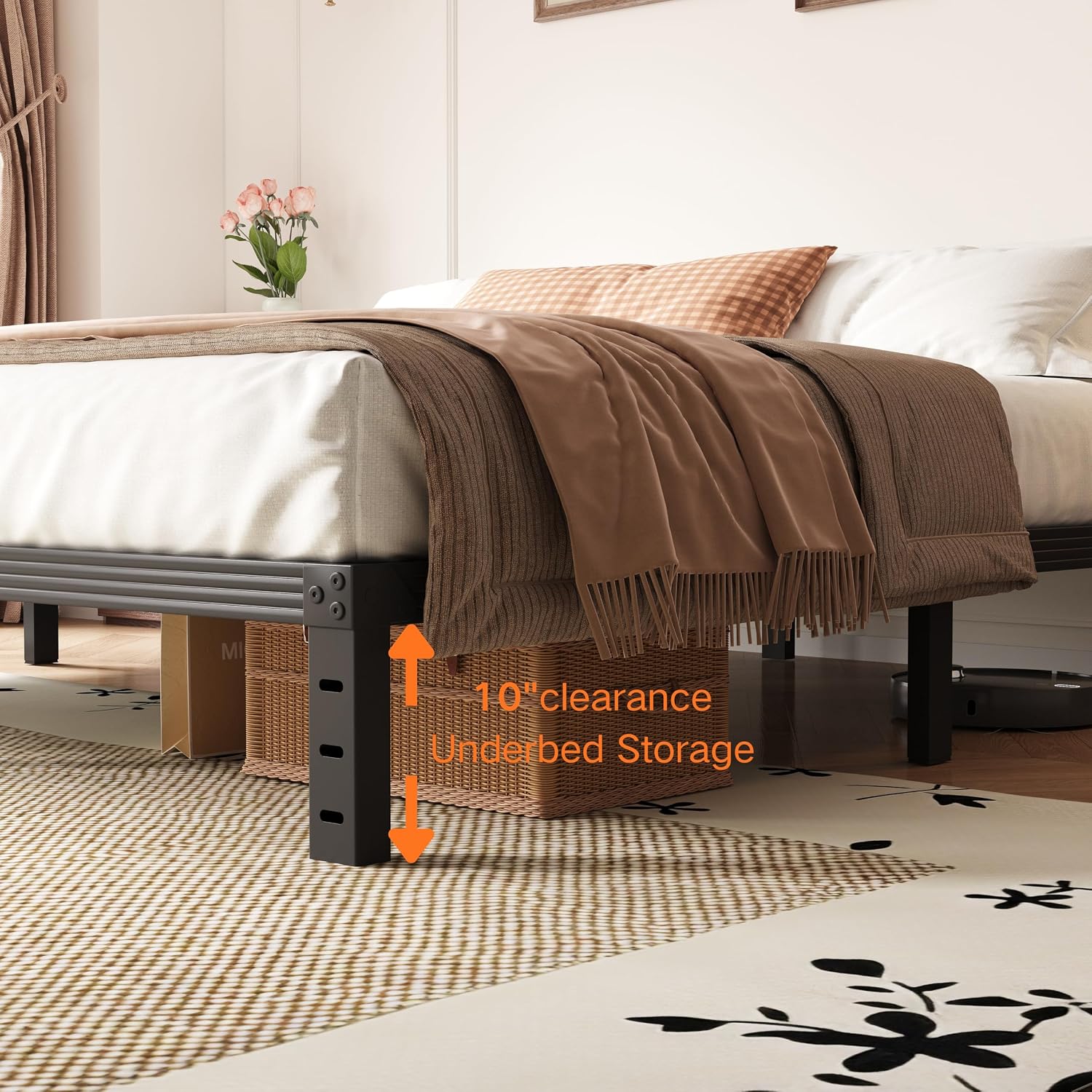 12 Inch High Cal King Metal Bed Frame No Box Spring Needed, Platform California King Bed Frame, Heavy Duty, Easy Assembly, Noise Free, Black