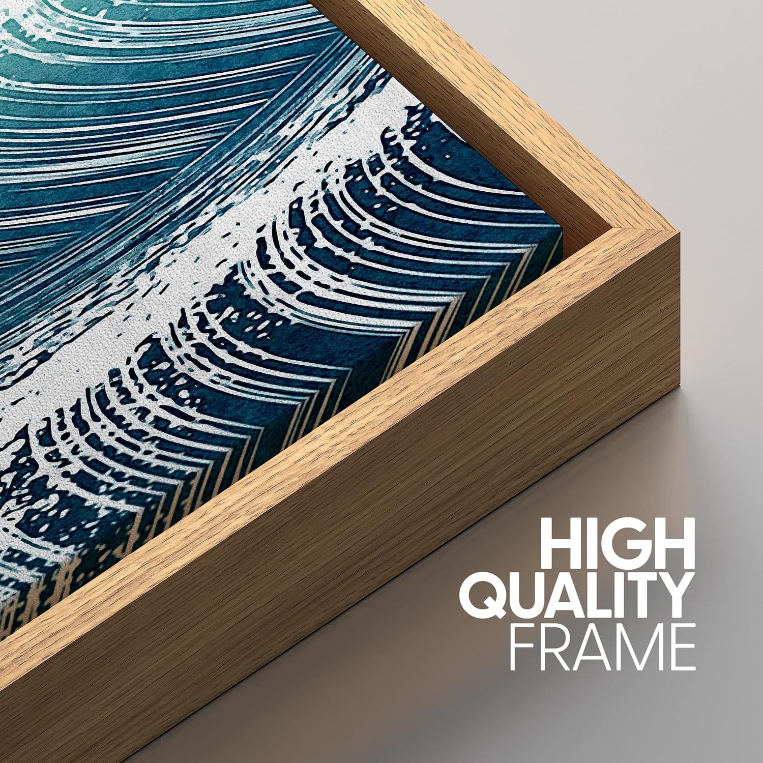 SIGNWIN Framed Canvas Print Wall Art Set Teal Blue Duotone Ocean Wave Sea Nature Wilderness Illustrations Modern Art Decorative Scenic Rustic Zen for Living Room, Bedroom, Office - 16'x24'x3 Natural