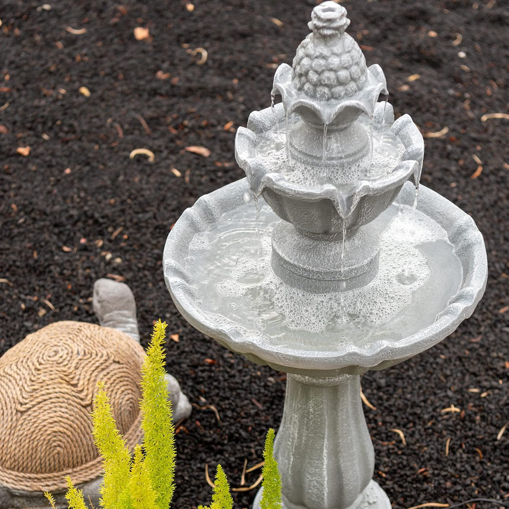 XBrand 36.2' Solar Powered 2-Tier Outdoor Water Fountain, Resin Fountain with Solar Panel Pump, Gray