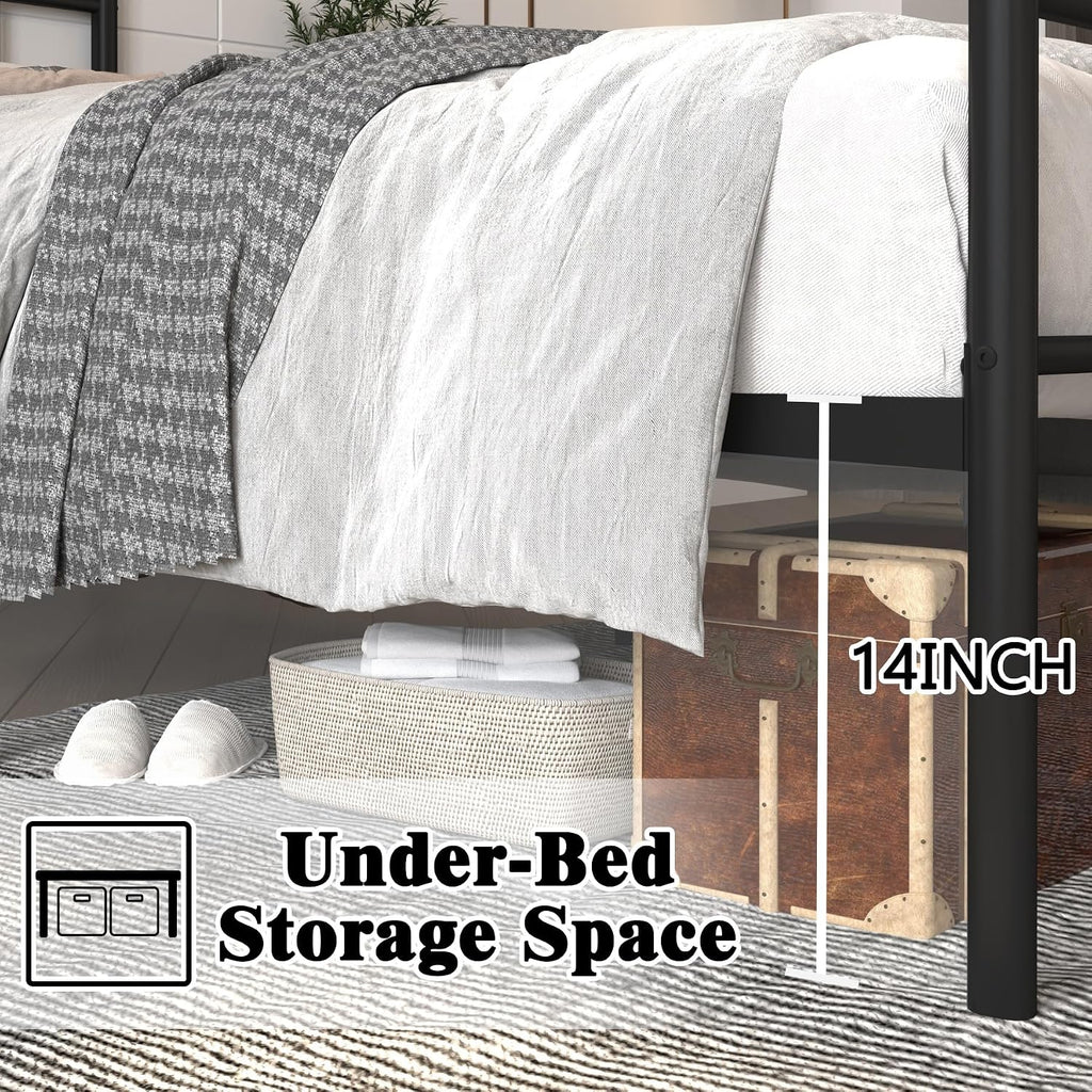 14 Inch Full Size Bed Frames with Headboard/Footboard，Metal Slats Support No Box Spring Needed Easy to Assemble/Under Bed Storage Space/Full Size Black