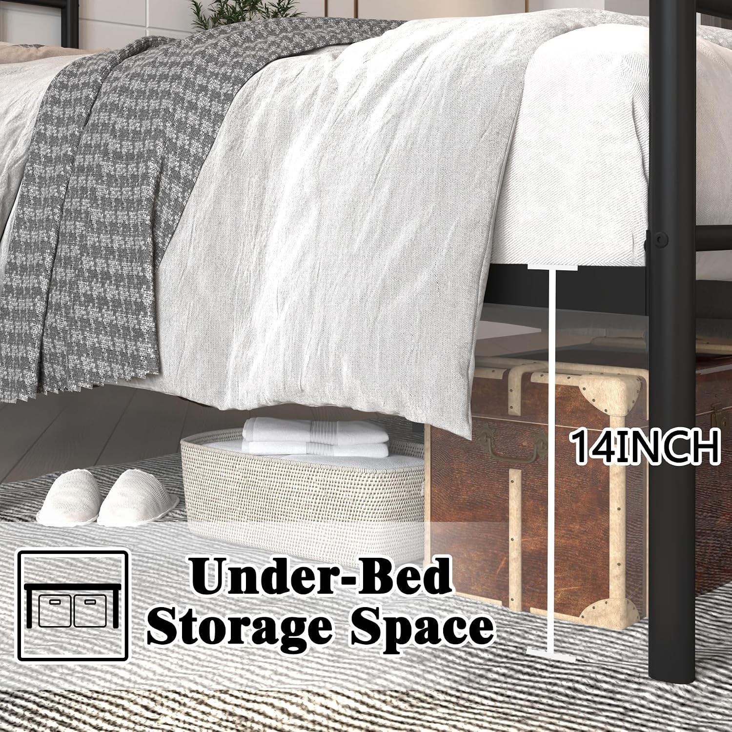 14 Inch Full Size Bed Frames with Headboard/Footboard，Metal Slats Support No Box Spring Needed Easy to Assemble/Under Bed Storage Space/Full Size Black