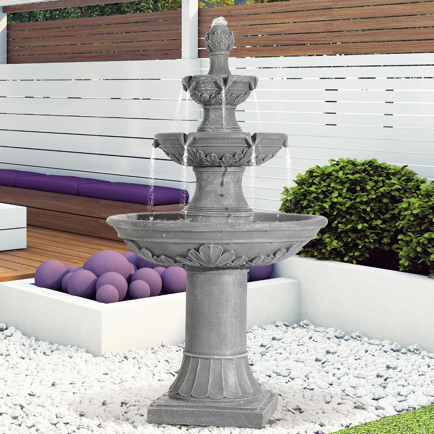 TITIMO 48' High Italian Feature Freestanding Water Fountain Outdoor and Indoor,3-Tier Roman Pillar Waterfalls Fountains for Garden,Patio,Yard,Deck,Backyard,Porch (Gray)