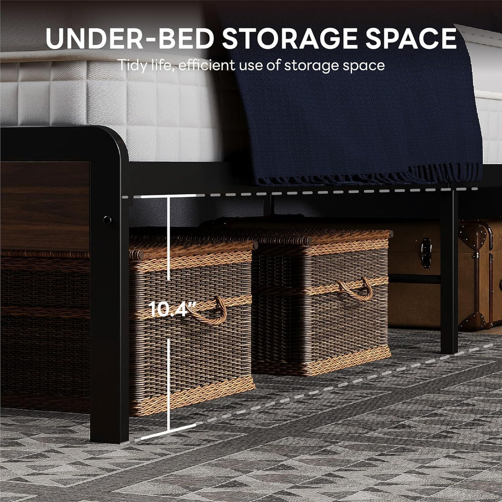 LIKIMIO Queen Bed Frame with Headboard, Dark Wood Camas Queen with Strong Supports, Sturdy, Noise-Free, No Box Spring Needed, Dark Walnut