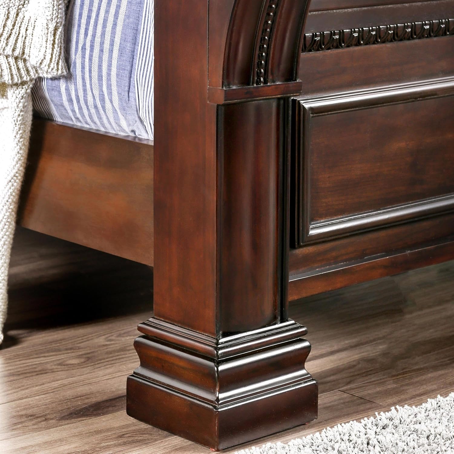 Furniture of America FOA Oulette 2-Piece Cherry Solid Wood Bedroom Set - Cal King + Nightstand
