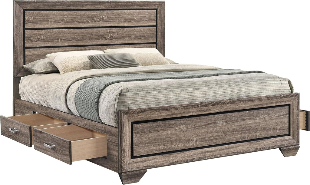 Coaster Home Furnishings Kauffman Transitional Wood Queen Size Storage Panel Bed Frame Platform Bed 54-inch Headboard Washed Taupe 204190Q