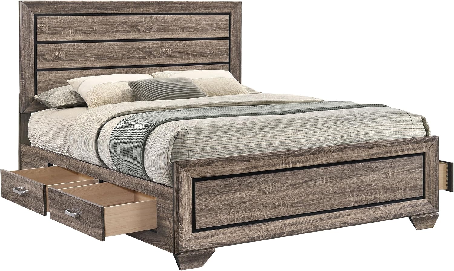 Coaster Home Furnishings Kauffman Transitional Wood Queen Size Storage Panel Bed Frame Platform Bed 54-inch Headboard Washed Taupe 204190Q